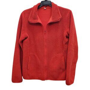 Uniqlo Women's Burnt Orange Plush Sherpa Collared Full Zip Sweater Jacket Size M